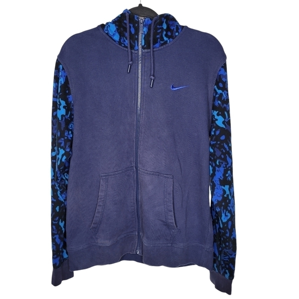 Vintage Y2K Nike Blue Cotton Full Zip Blue Label Hoodie Sweatshirt Men's M Camo